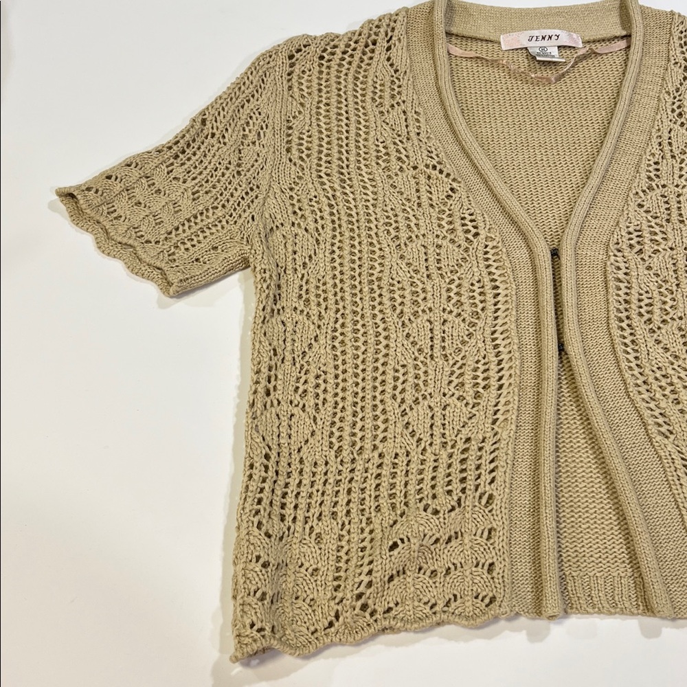 Vintage - Y2K, Beige/Tan Open-Knit Women's Cardigan, M - Picture 3 of 8